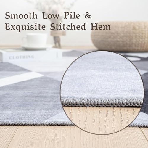 Grey 5x7 Modern Geometric Washable Area Rug - Non Slip, Soft, Machine Washable