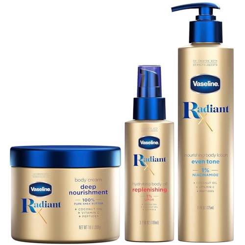 Vaseline Radiant X Skin Care Set with Body Lotion, Cream & Oil – Even Tone & Deep Nourishment