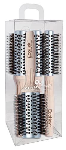 Olivia Garden EcoHair Bamboo Hair Brush 4-Piece Set - Eco-Friendly Boar Bristles
