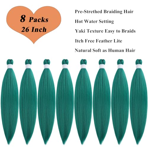 Pre Stretched Green Teal Knotless Braiding Hair 26 Inch - 8 Pack