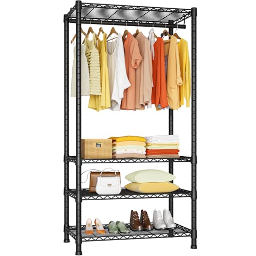 Ulif H2 Heavy Duty Freestanding Clothes Rack Black, 4-Tier Garment & Closet Organizer