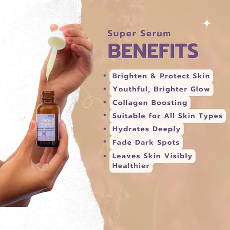 100% All Natural Super Serum ? Vitamin A, C & E + Ferulic Acid | Brightens Skin | Plant-Based, Non-GMO for Face & Neck - Made in the USA (2oz)