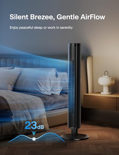 Pelonis 42-Inch Black Tower Fan with Remote, 6 Speeds, 4 Modes, 24-Hour Timer