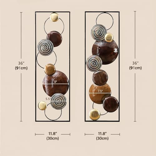 Brown Metal Wall Art Set of 2 for Home Decor - Geometric 3D Rustic Wall Hangings