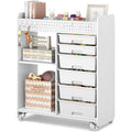 White Rolling Craft Cart with 6 Drawers, Pegboard & Locking Wheels - ApexChaser