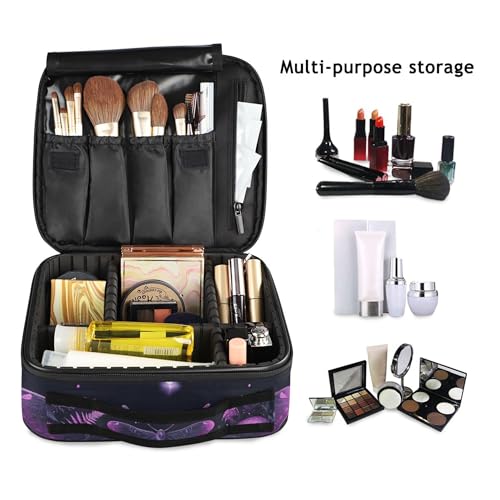 MNSRUU Travel Makeup Bag, Gothic Skull Butterfly Women Makeup Case Organizer Cosmetic Toiletry Bag for Teenage Girl with Adjustable Dividers