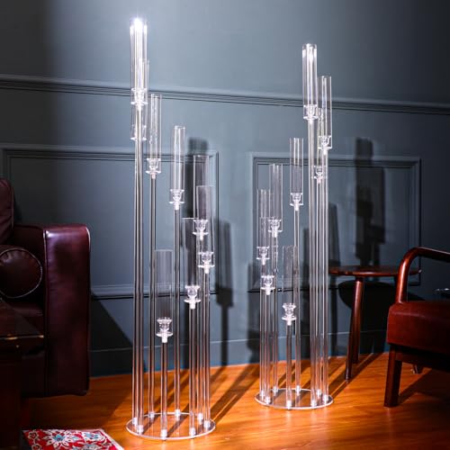 Vesici 2 Pcs 8-Arm Clear Acrylic Candelabra Centerpieces for Elegant Tables - Variation 2