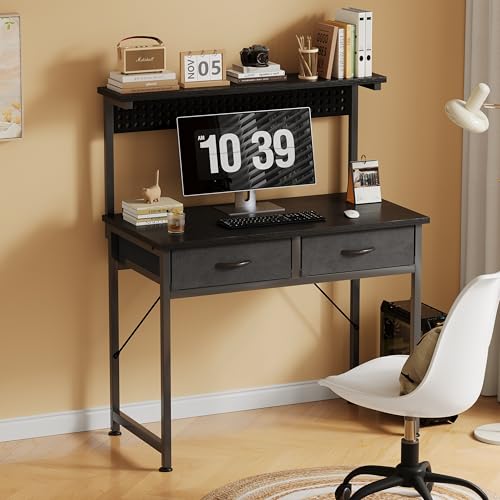 Small 31 Inch Gaming Desk with Drawers & Power Outlets - Black
