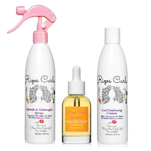 Curl Refresh & Detangle Spray, Nourishing Oil & Defining Cream Set for Curly Hair