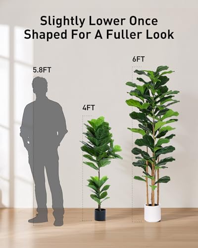 5.9 Ft Faux Fiddle Leaf Fig Tree with Planter - Tall Indoor Artificial Plant