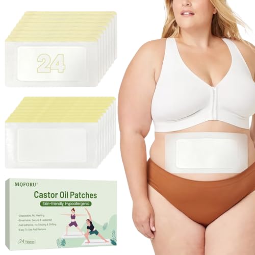 Castor Oil Pack Wrap - Disposable Self-Adhesive Large Patches for Liver & Stomach Relief - 24 Pack