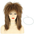 Long Curly Brown Wig with Necklace for Cosplay 70s 80s Rocker Style