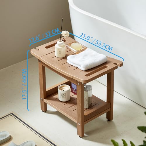 Heavy Duty Shower Bench - Brown Waterproof Poly Lumber Seat, 500 LB Capacity