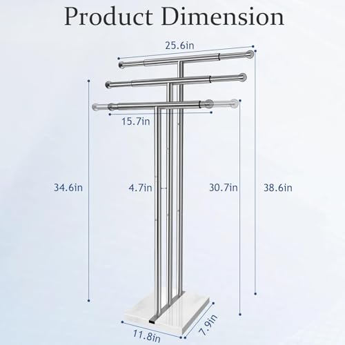 Kayfia 40-Inch Stainless Steel Towel Rack with Marble Base, 3 Tiers - Silver