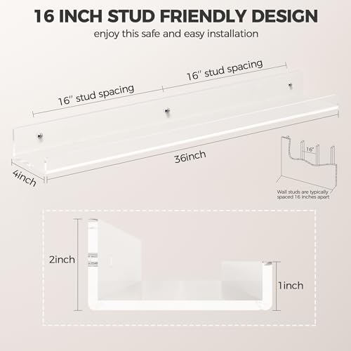 36-Inch Clear Acrylic Floating Shelves Wall Mounted Display Shelf for Books & Figures, 2 Pack