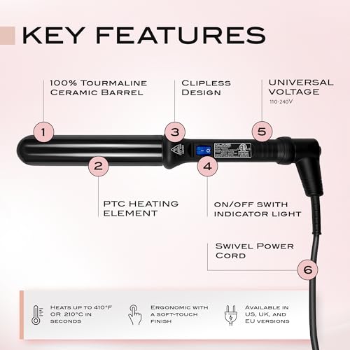 NuMe Classic Ceramic Curling Wand Black 1.25 Inch Tourmaline Hair Curler