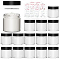 15 Pack 4 oz Clear Glass Cosmetic Jars with Black Lids & Labels