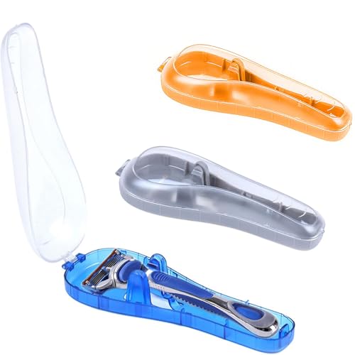 LinMei Razor Case Compatible with Gillette Fusion ProGlide Razors Manual Razor Trimmer Protector Men Razor Cover (Blue+Grey+Orange)