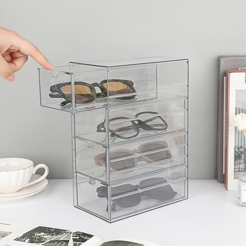 Hipiwe Plastic Drawer Organizer Clear Hair Accessories Organizer Box with 4 Pull Out Drawer Compact Storage Box for Cabinet Vanity Bathroom Pantry Office or Closet Organization