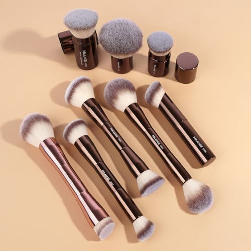 MAANGE 8 Pcs Makeup Brushes with Bag, Double-End Multi-functional Makeup Brushes for Blending Liquid Powder Concealer Cream Blush (Coffee Brown)