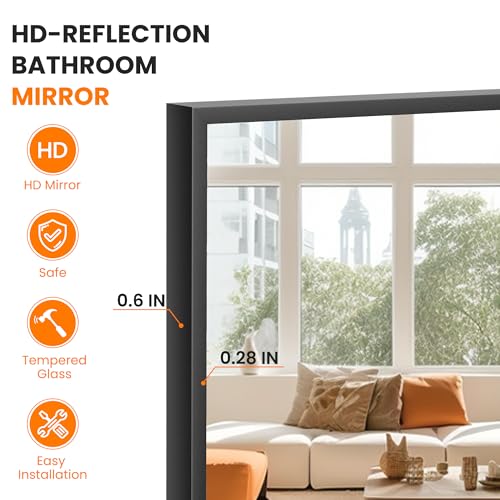 TRAHOME Matte Black Wall Mirror 48x30 Inch Bathroom Vanity Over Sink