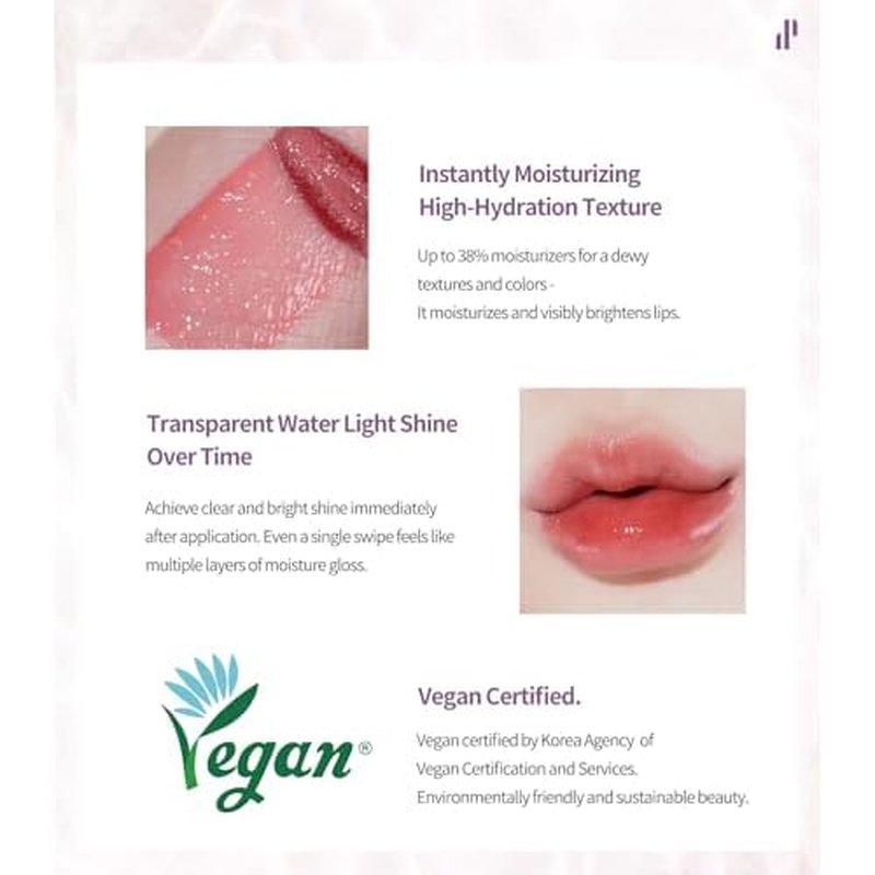 Heart Percent Dote On Mood Pure Glow Tint, Watery & Lightweight Moisturizing Lip Stain Long Lasting Liquid Lipstick 6.8g, #13. Bare Lips