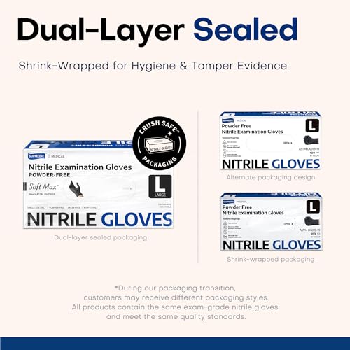 Disposable Nitrile Exam Gloves Black Large - Powder-Free, 1000 Count
