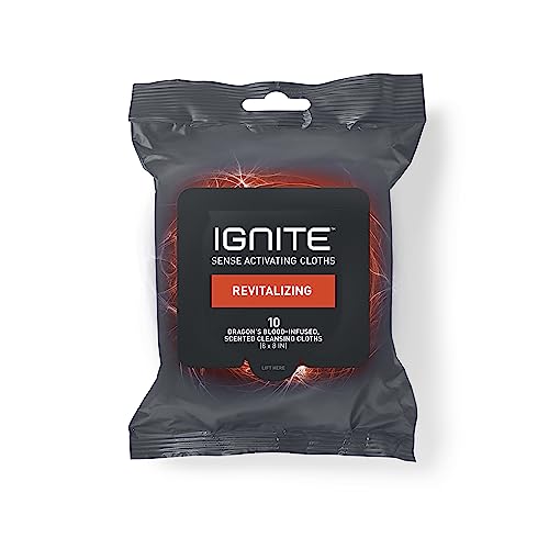 Ignite Mens Body Wet Wipes, Extra Thick 8" x 8" Shower Wipes, Revitalizing Scent, 10 Count (Pack of 3)