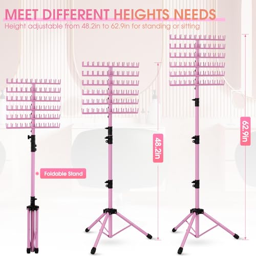 Pink Standing Hair Braiding Rack with 144 Pegs - Adjustable Salon Organizer