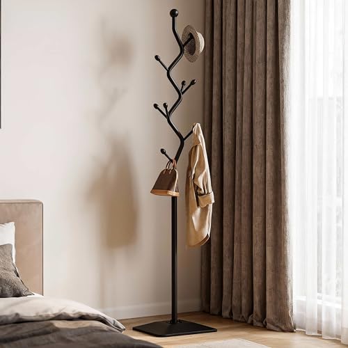 Black 8-Hook Metal Coat Rack Stand - Freestanding 68.8in Modern Organizer