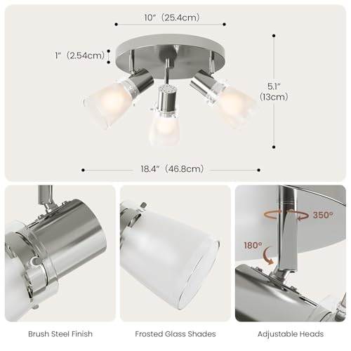 Laite Lumens 10-Inch 3-Light Track Lighting Kit with Adjustable Heads, Brushed Nickel Finish