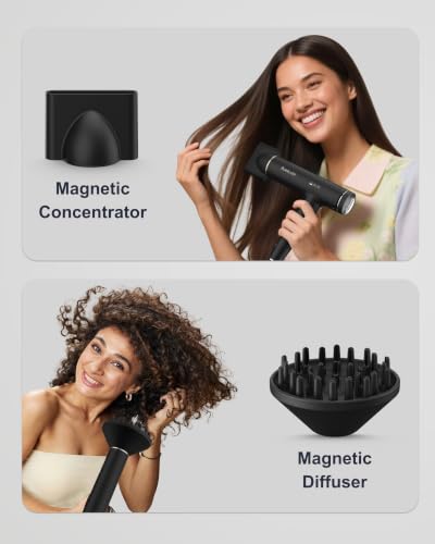 ANNLARY Matte Black Dual Voltage Travel Hair Dryer with Diffuser & Ionic Technology
