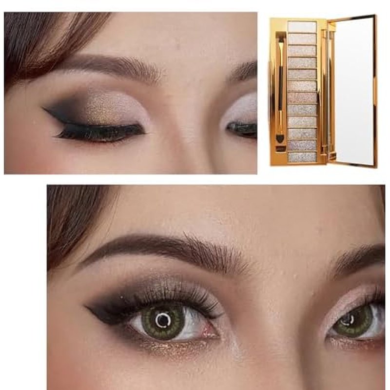Glitter Eyeshadow Palette 12 Color Sparkle Waterproof Shimmer Make Up Palettes with Brush Mirror Highly Shining Pigmented Eyeshadow Palette for Date Party Dance Makeup (6# Daily Natural Color)