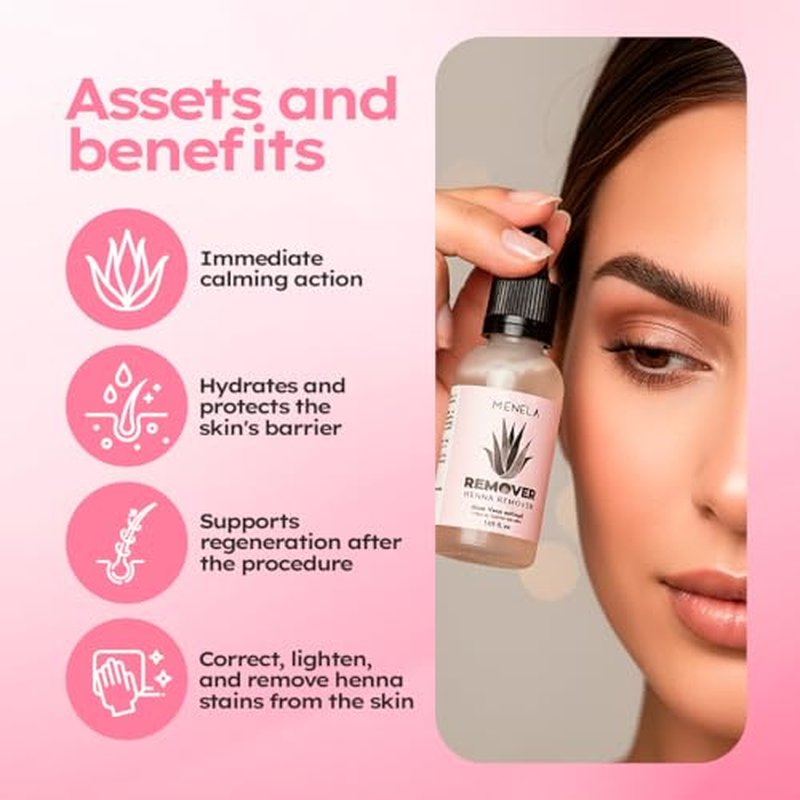 MENELA Eyebrow Henna Remover 30 ml with Aloe Vera Extract, Cosmetic Use, Designed to Help Remove Excess Henna and Maintain a Clean Eyebrow Shape