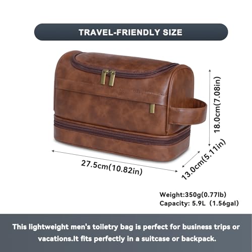 Toiletry Bag for Men, Large Leather Travel Pouch Bag with Hanging hook,Travel Essentials Dopp kit, Men's Shaving Grooming Kit,Gifts for Father, Dad, Boyfriend, Grandpa, Shaving Kit