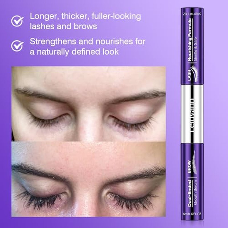 2-in-1 Lash and Brow Growth Serum, Dual-Ended Design 5 mL + 5 mL, Biotin and Peptides, Gentle Enhancing Formula that Promotes Thicker, Longer Lashes & Fuller Brows, Vegan and Cruelty-Free, 10 mL