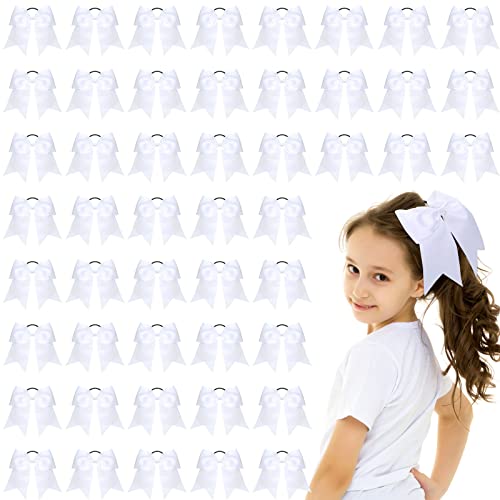 Large White Cheer Hair Bows Set - 50 Bulk 8-Inch Hair Accessories for Girls and Teens