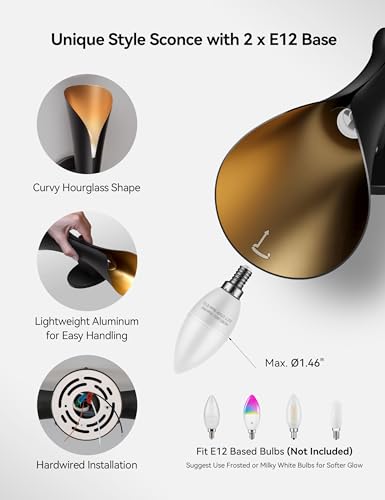 Modern Dimmable Wall Sconce 15.7in Black & Gold - Cinematic Up & Down Lighting - Pack of 1