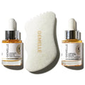 GEMELLE 3-Pack Lymphatic Gua Sha Morning & Night Face Starter Set 15ml | 10x Award Winner | White Jade Gua Sha Tool, Gua Sha & Anti-Aging Face Oils | Sculpting, Lymphatic Drainage, Hydrate, Protect
