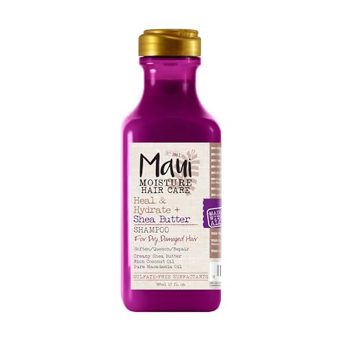 Maui Moisture Heal & Hydrate + Shea Butter Shampoo to Repair & Deeply Moisturize Tight Curly Hair with Coconut & Macademia Oils, Vegan, Silicone, Paraben & Sulfate-Free, 13 fl oz