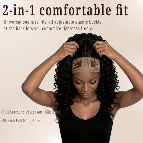 Adjustable Wig Grip Cap Brown M - Non Slip Velvet Band for Glueless Wigs