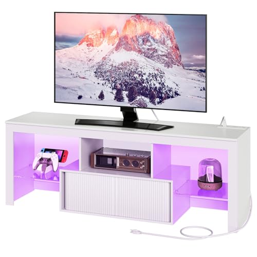 LED TV Stand for 60 Inch TVs, White Entertainment Center with LED Lights