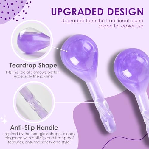 Facial Ice Globes, Cryo Cooling Balls with Anti-Slip Handle for Face, Eyes & Neck, Relaxing Beauty Massage Tool for Soothing and Refreshing Skincare Routine, Quicksand Purple