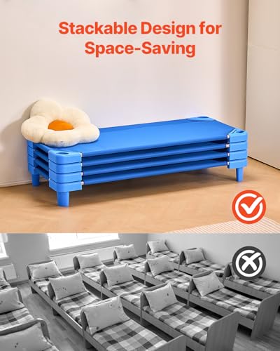 VEVOR 4-Pack Stackable Toddler Nap Cots - Portable Daycare Beds, 52" x 23", Blue