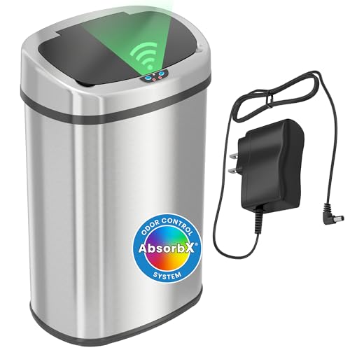 iTouchless Matte Silver 13-Gallon Sensor Trash Can with AC Adapter & Odor Filter