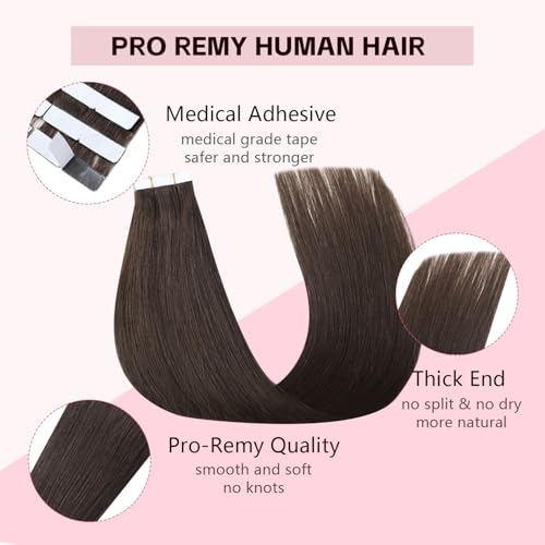 Invisible Tape-in Hair Extensions 3rd-Gen Real Human Hair Dark Brown 14 Inch