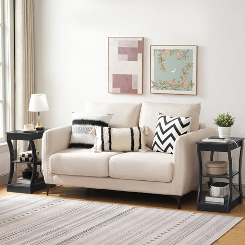 MAHANCRIS End Tables Set of 2 with Charging Station, Black (2/Black)