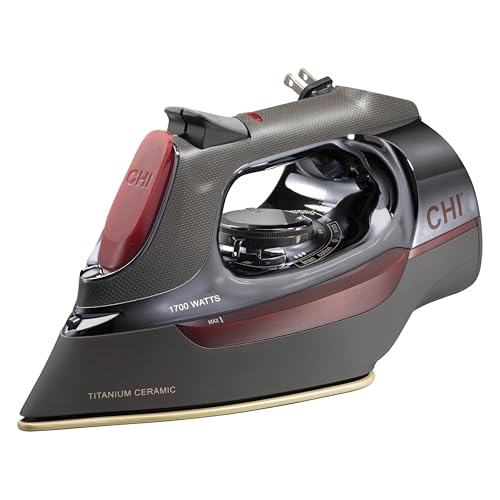CHI Steam Iron for Clothes with Titanium-Infused Ceramic Soleplate, 1700W, Retractable Cord, Black & Chrome