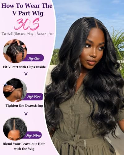 Natural Color 12 Inch Human Hair Body Wave U Part Wig with Drawstring - No Leave Out, Glueless, 180% Density