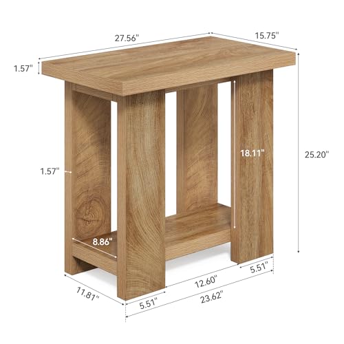 Light Brown 2-Tier Farmhouse End Table with Storage Shelves - LITTLE TREE